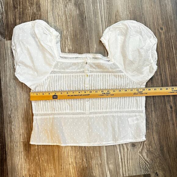 The Prairie by Rachel Ashwell White Puffy Sleeve Top Buttons Coquette Core Large - Picture 4 of 6